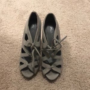 Gray ALDO suede lace up heels size 6